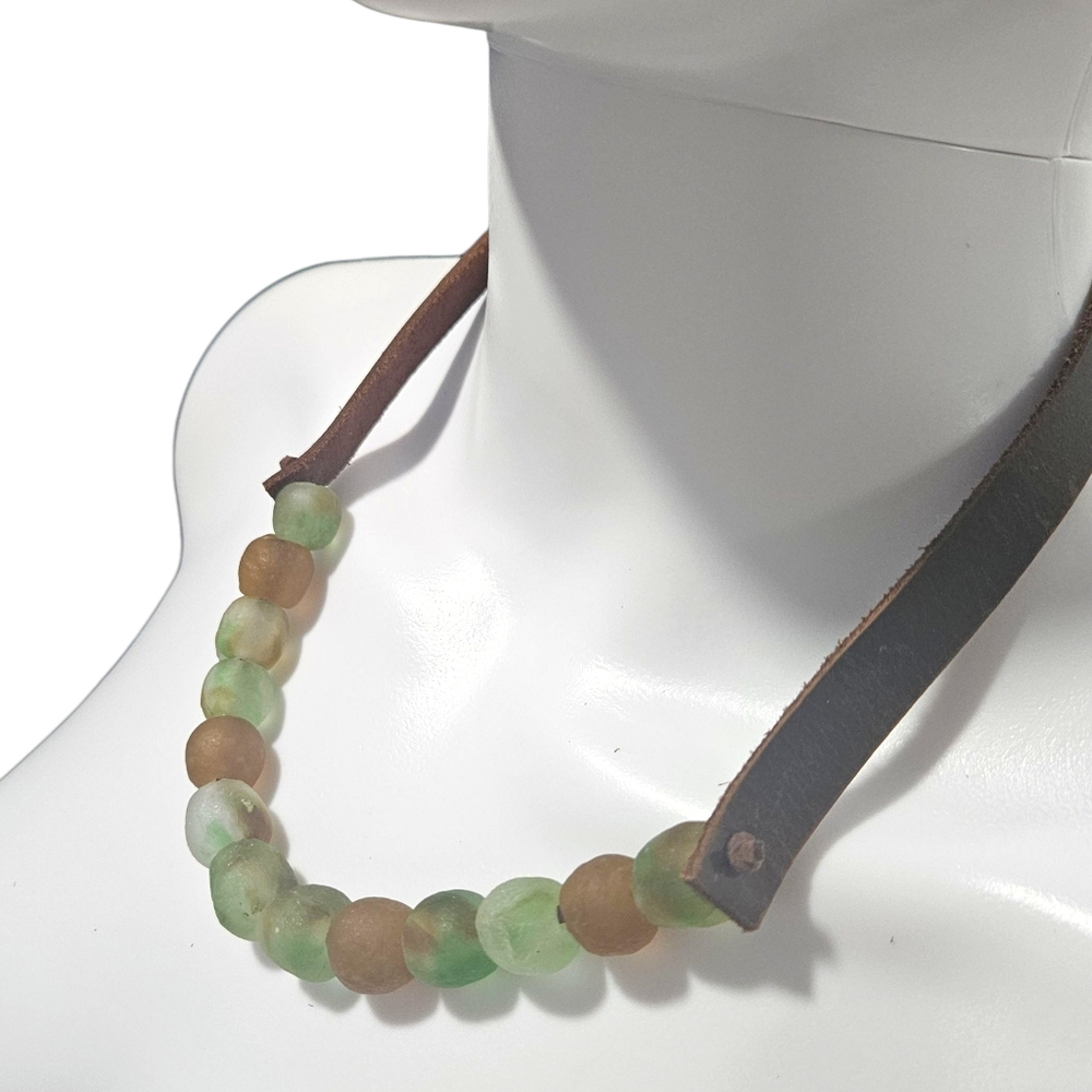 New Handmade Krobo Bead And Leather Necklace - Picture 6 of 15